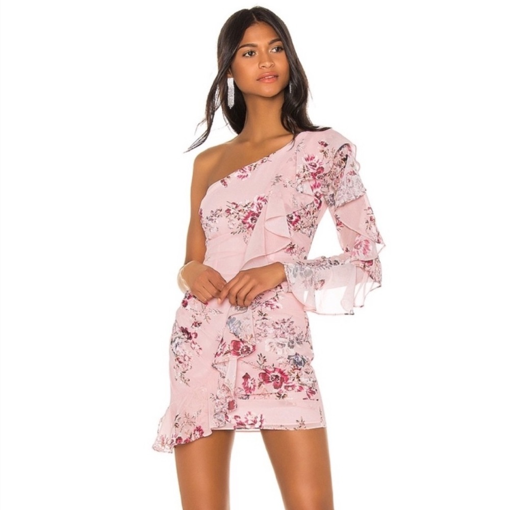 Floral One-Shoulder Pink Dress